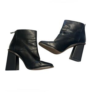 Jessica Simpson Hazell “Boss Babe” Black Leather Ankle Boots, 7, Polished Chic